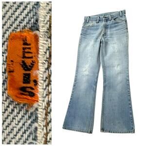 1970s Distressed Orange Tab Big E Levi’s Flared Jeans Talon / Women’s 29x29 -